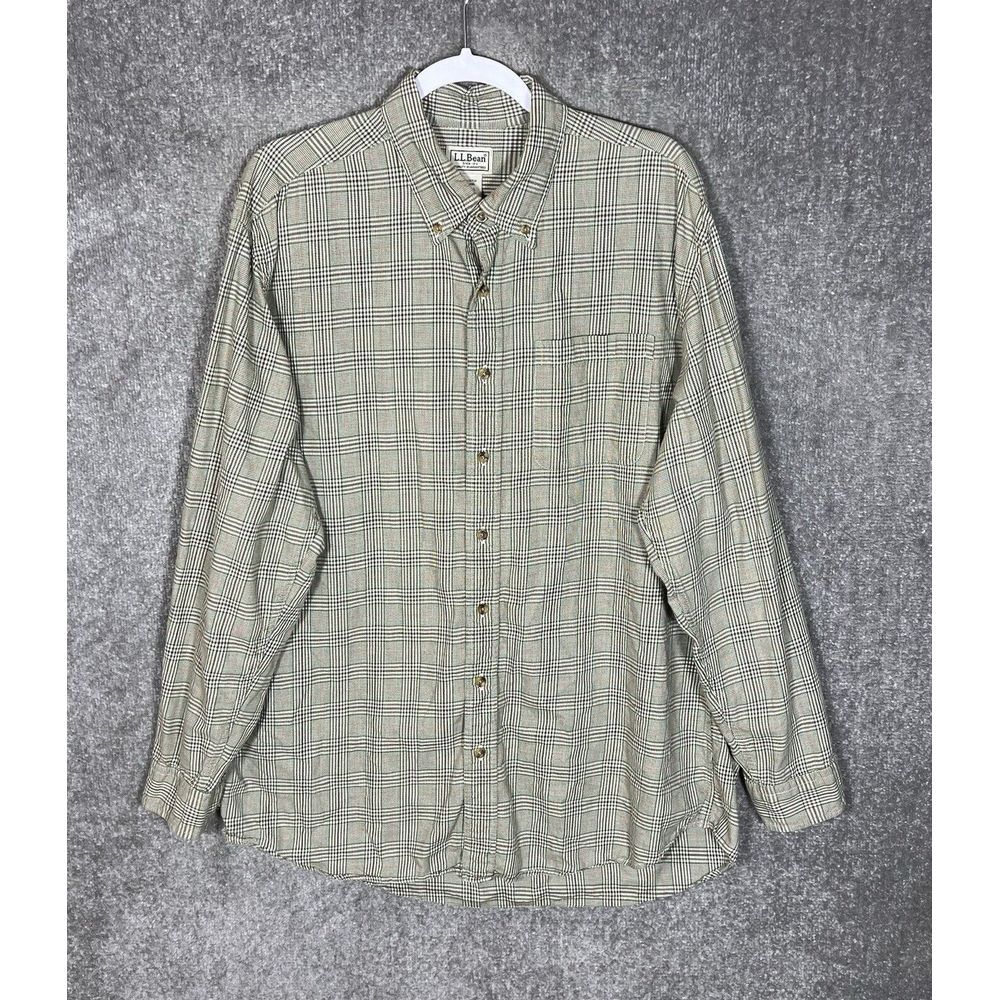 LL Bean Button Down Shirt Mens Size LT Large Tall Green Plaid Long Sleeve Pocket